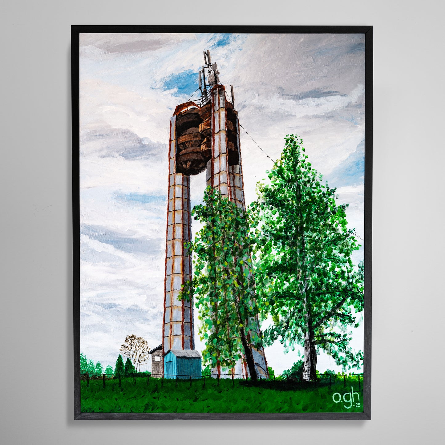 Akrylmålning "Lettiskt vattentorn" 60x80 cm Oskar Gyllenhammar oghart