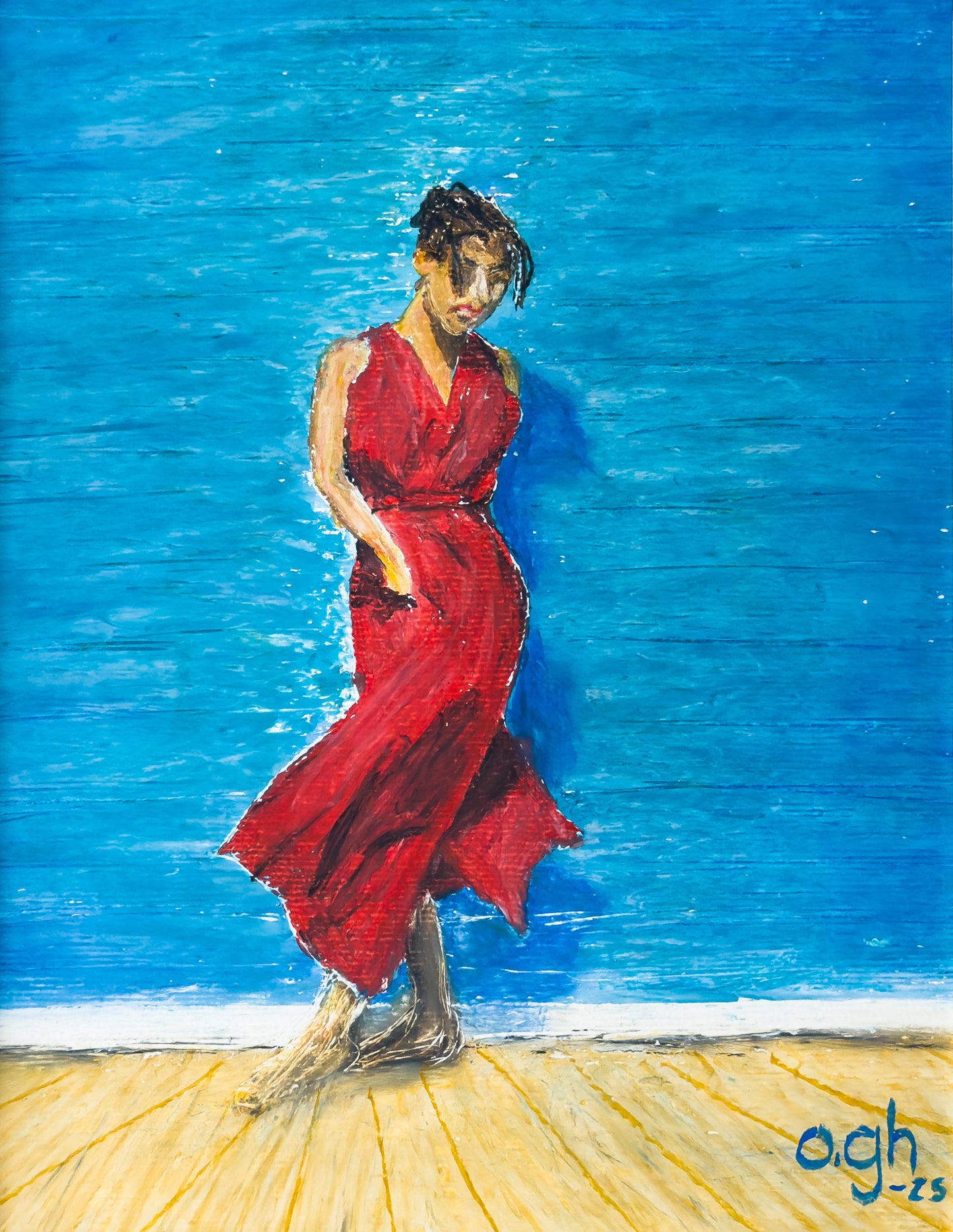 Oljepastell "Rörelse i rött" 23×30 cm Oskar Gyllenhammar oghart