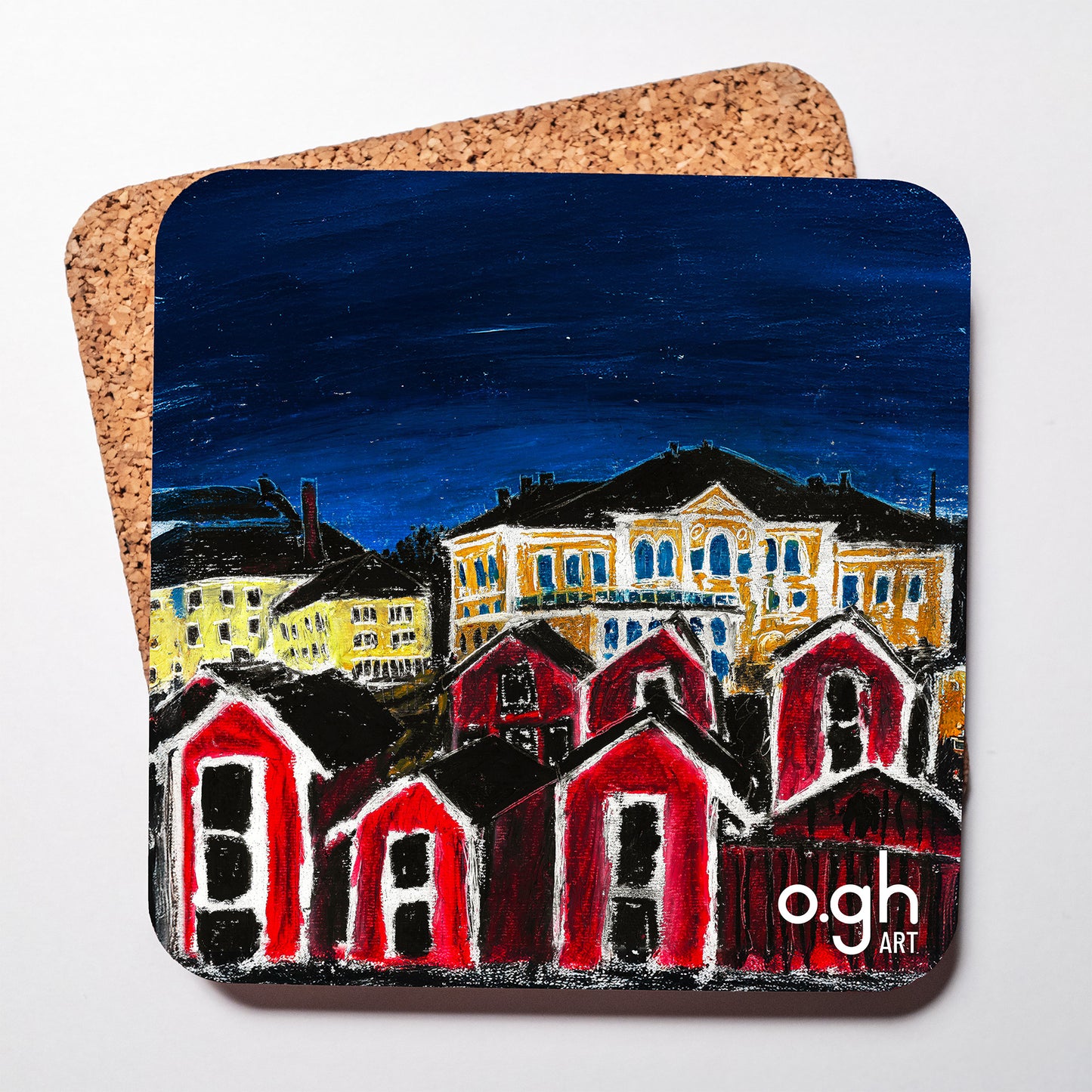 Glasunderlägg "Möljen/Vy från Stationsgatan" oghart