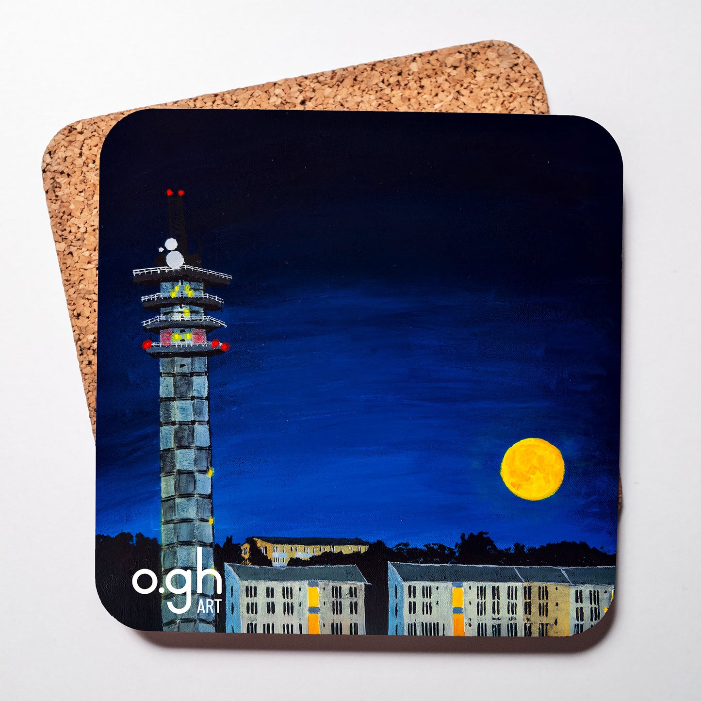 Glasunderlägg "Jordgubbsmåne" (Stockholm) oghart