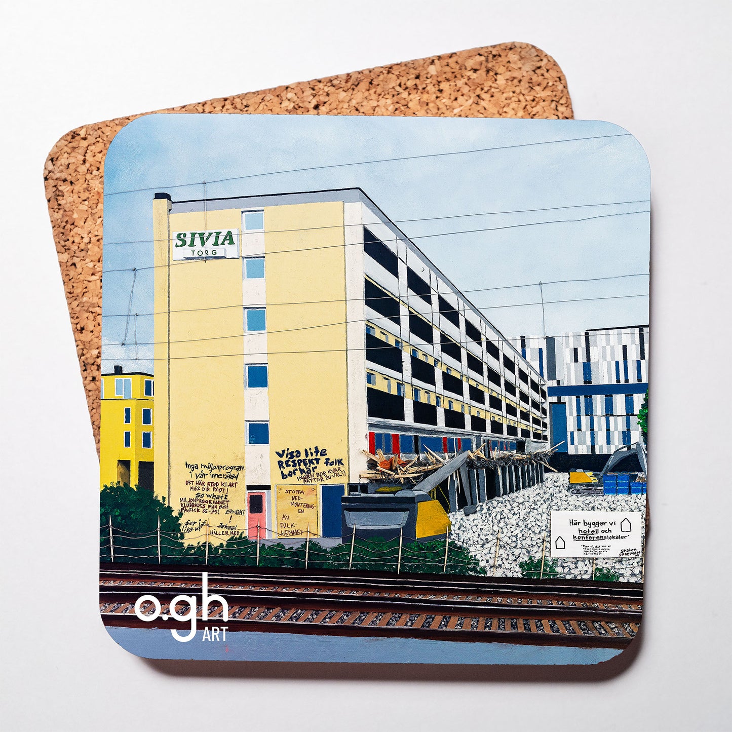 Glasunderlägg "Nedmontering" (Sivia torg Uppsala) oghart