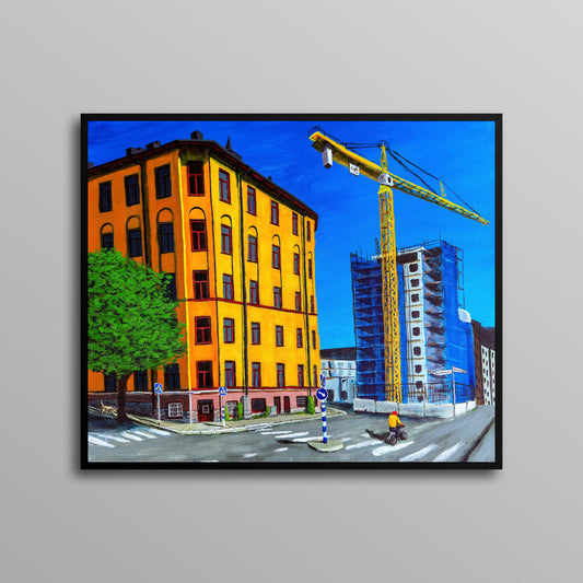 Akrylmålning "Bondegatan 100 år senare" 50x60 cm Oskar Gyllenhammar oghart