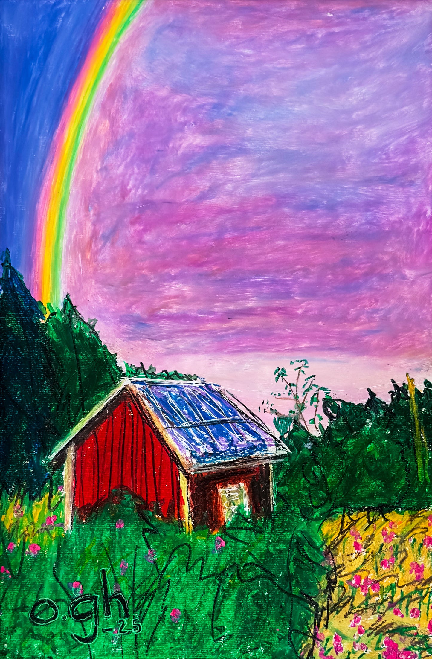 Oljepastell "Delad himmel" 23×33 cm Oskar Gyllenhammar oghart