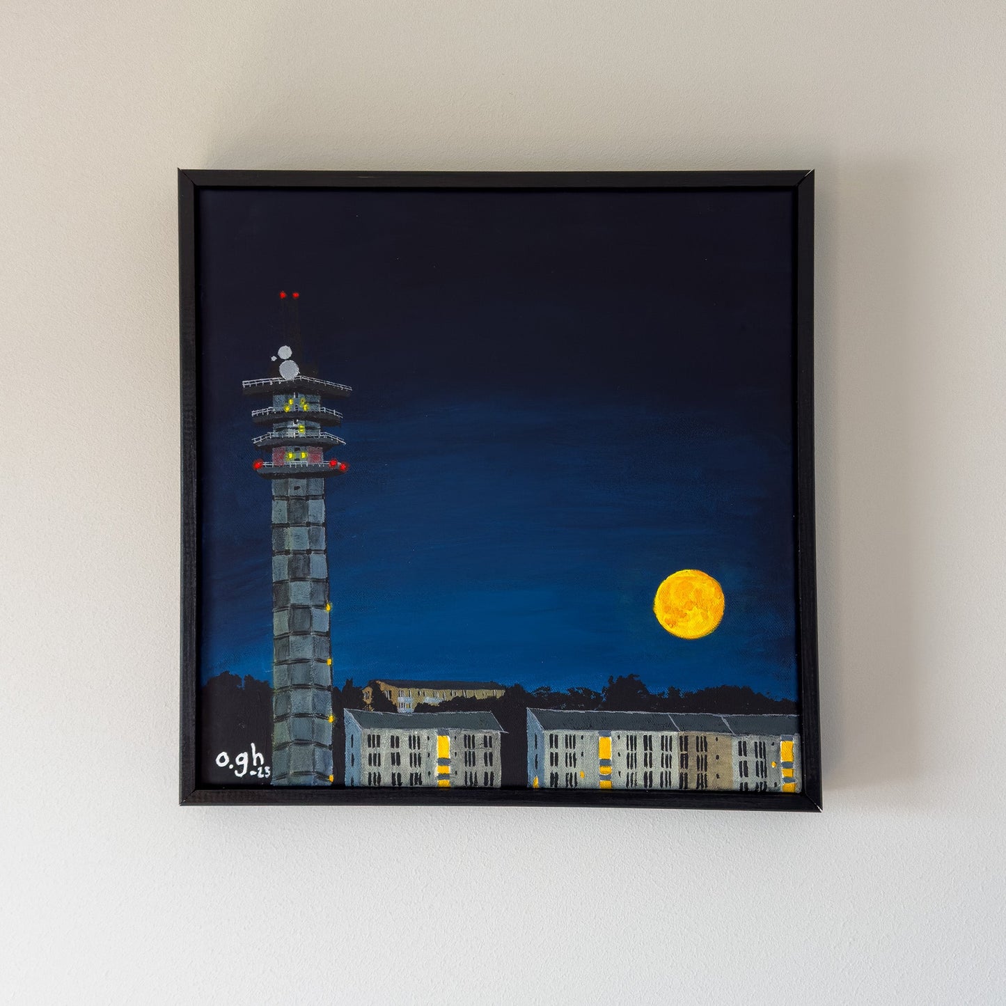 Akrylmålning "Jordgubbsmåne" 40x40 cm Oskar Gyllenhammar oghart