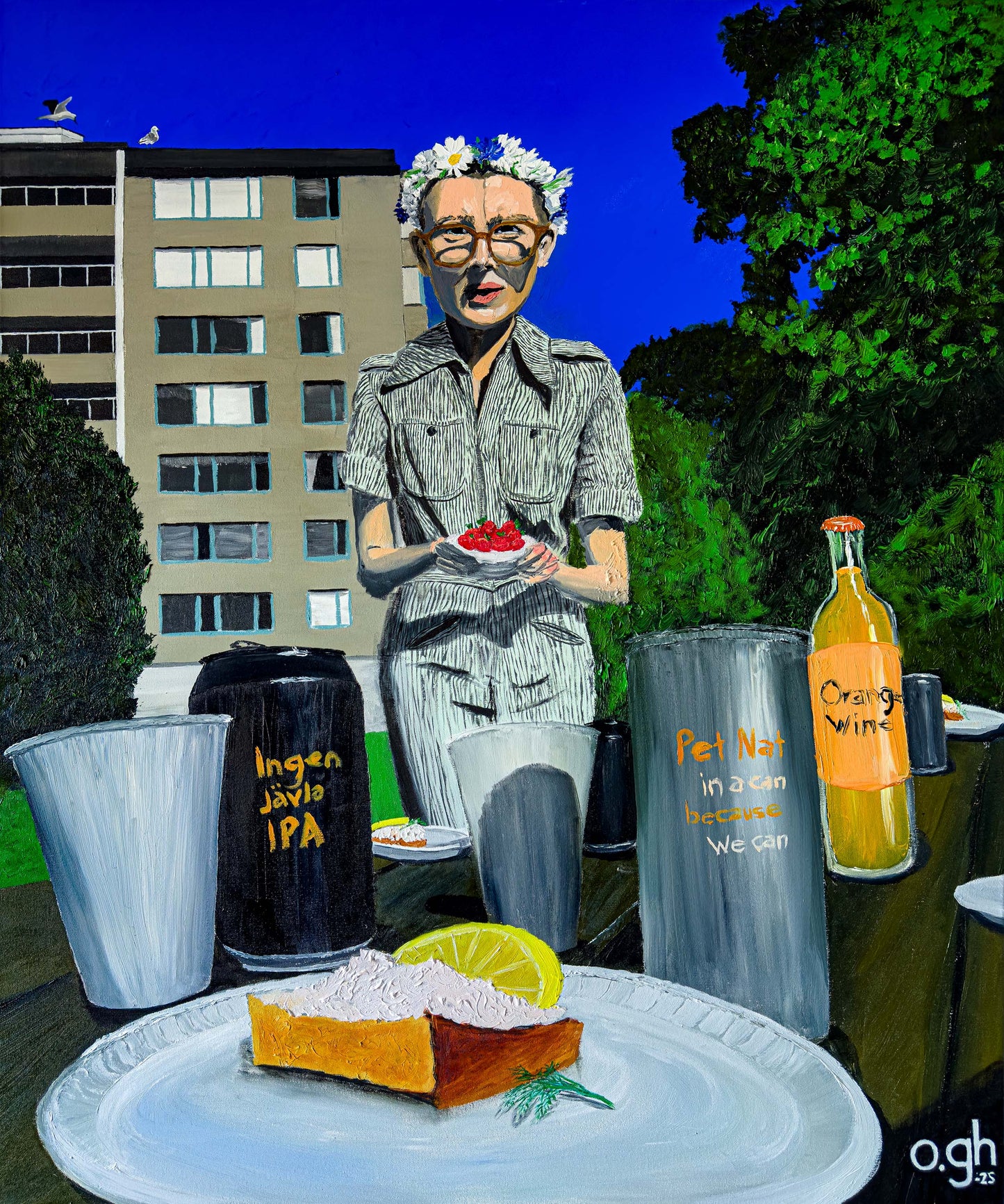 Oljemålning "Midsommarafton i Tengdahlsparken" 100x120 cm Oskar Gyllenhammar oghart