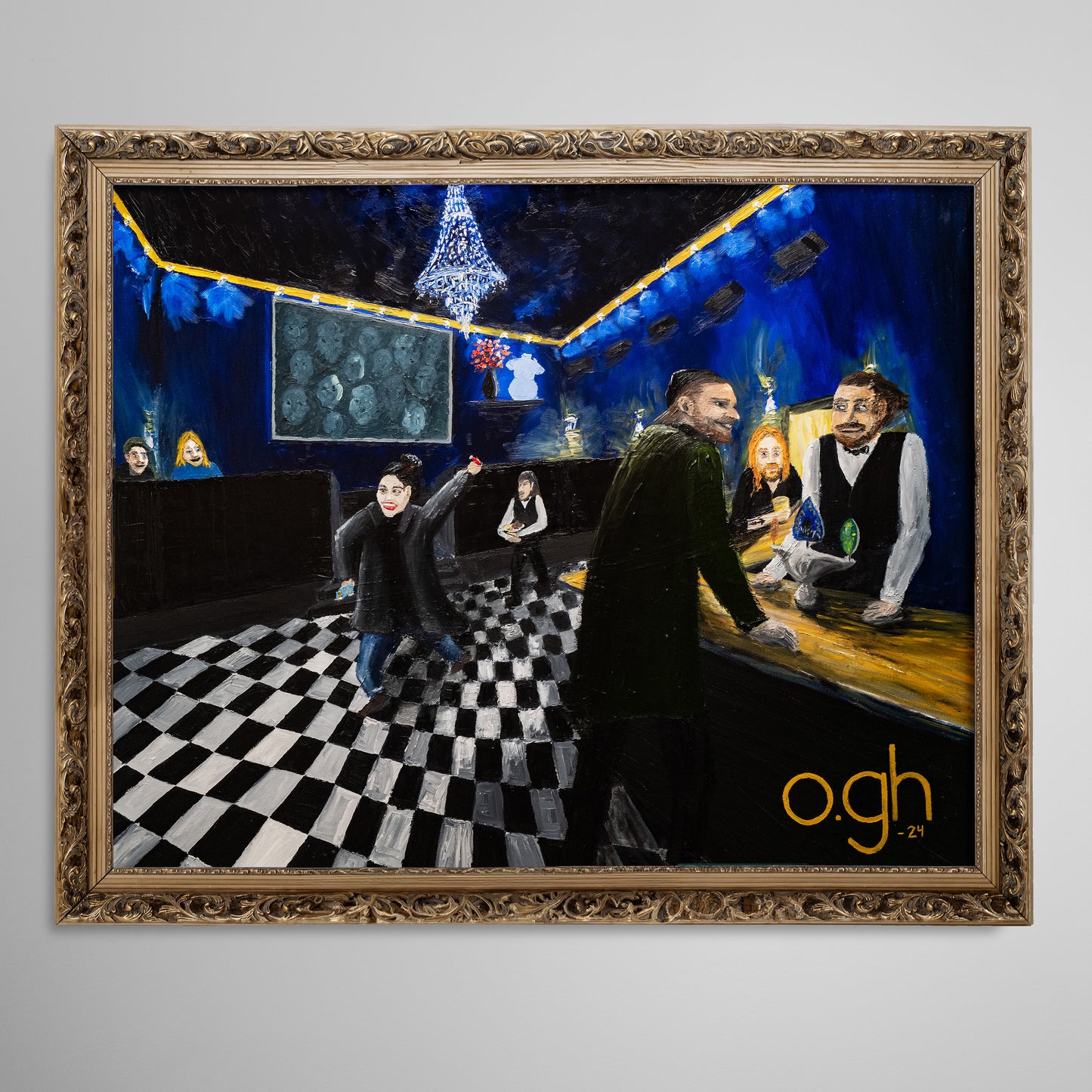 Oljemålning "Nån av onsdagarna på Pelikan..." 100x80 cm Oskar Gyllenhammar oghart