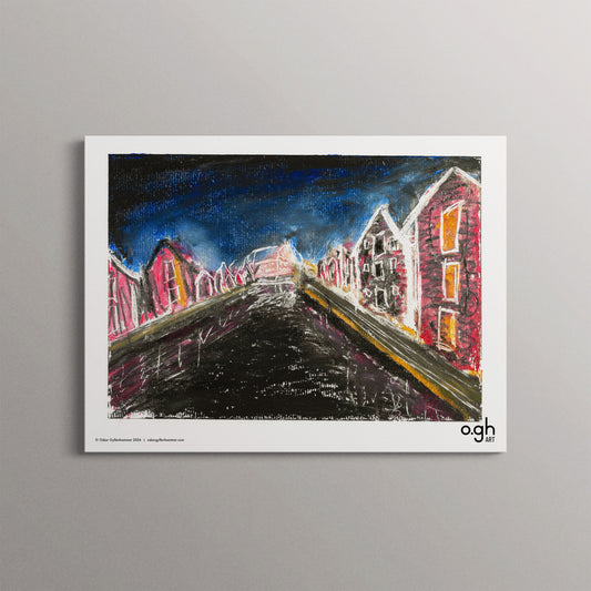 Poster "Sjöbodar i natten" (Möljen Hudiksvall) oghart (40x30)