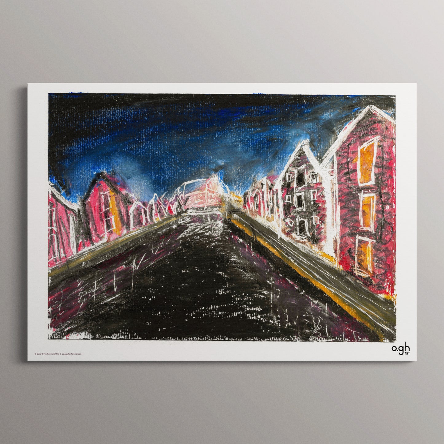 Poster "Sjöbodar i natten" (Möljen Hudiksvall) oghart (40x30 / 70x50)