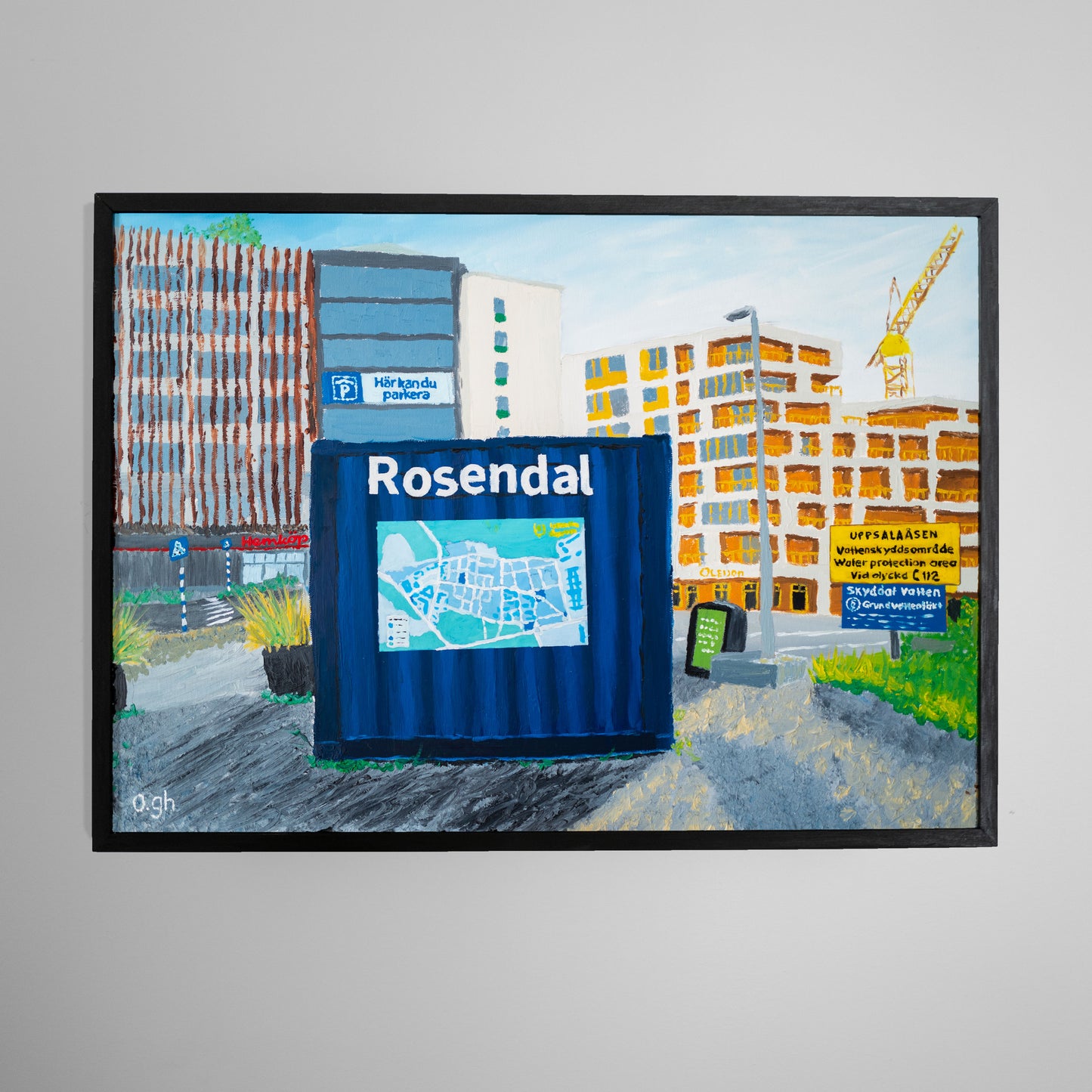 Oljemålning "Rosendal – här kan du parkera" 70x50 cm Oskar Gyllenhammar oghart