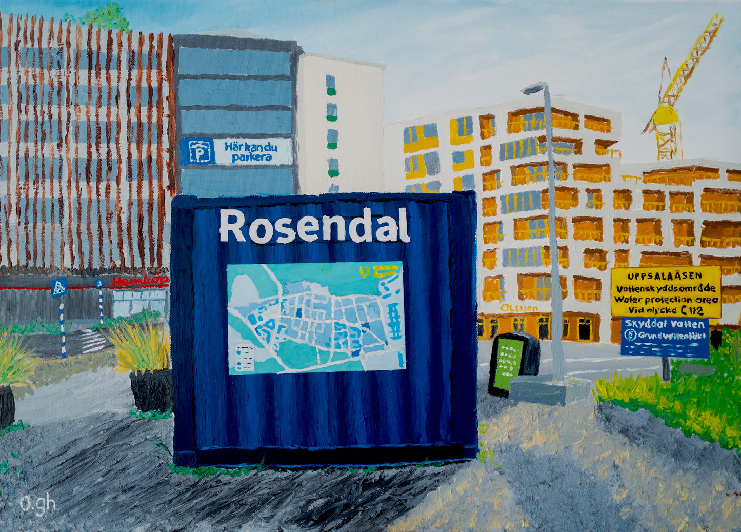 Oljemålning "Rosendal – här kan du parkera" 70x50 cm Oskar Gyllenhammar oghart