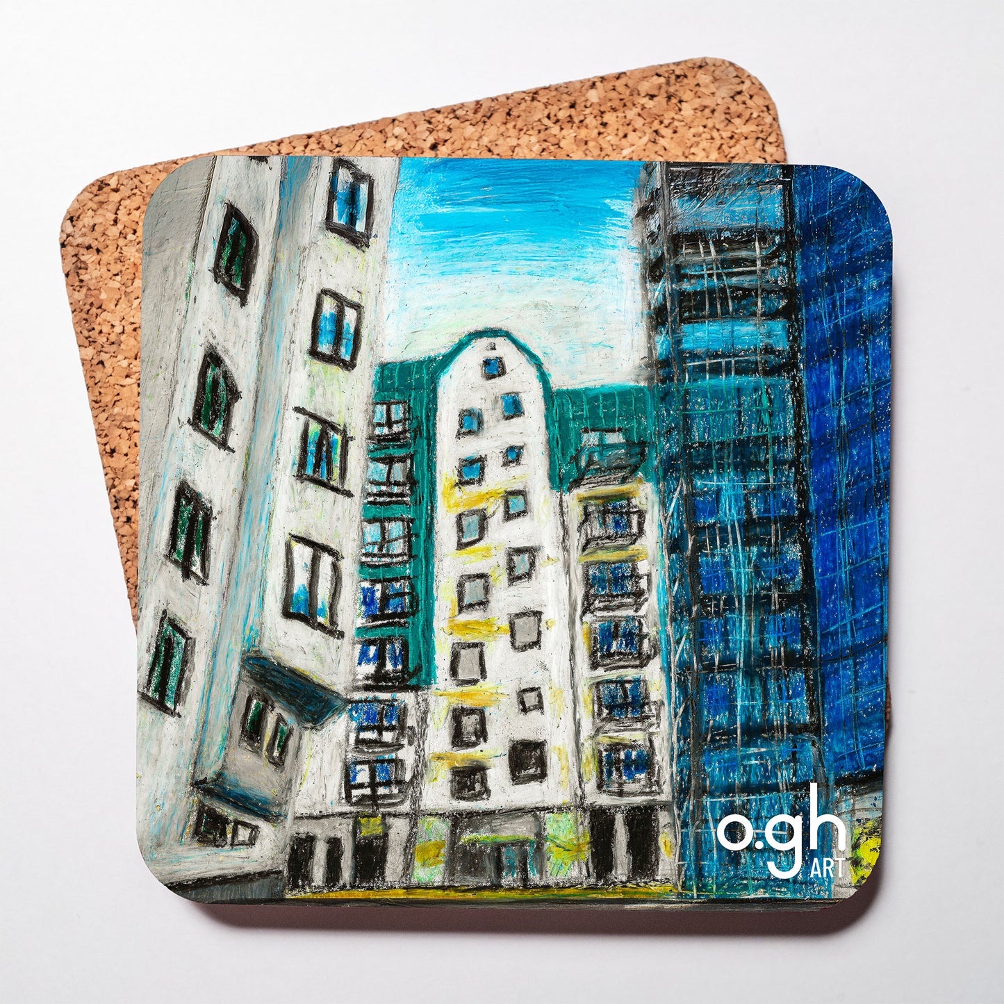 Glasunderlägg "Vy från Grindstugegatan" (Uppsala) oghart