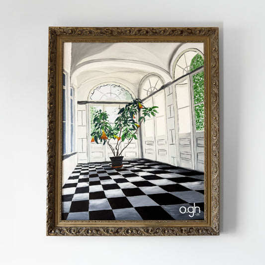 Oljemålning "Ljuset i baron von Wulffs tambur" 73×92 cm Oskar Gyllenhammar oghart