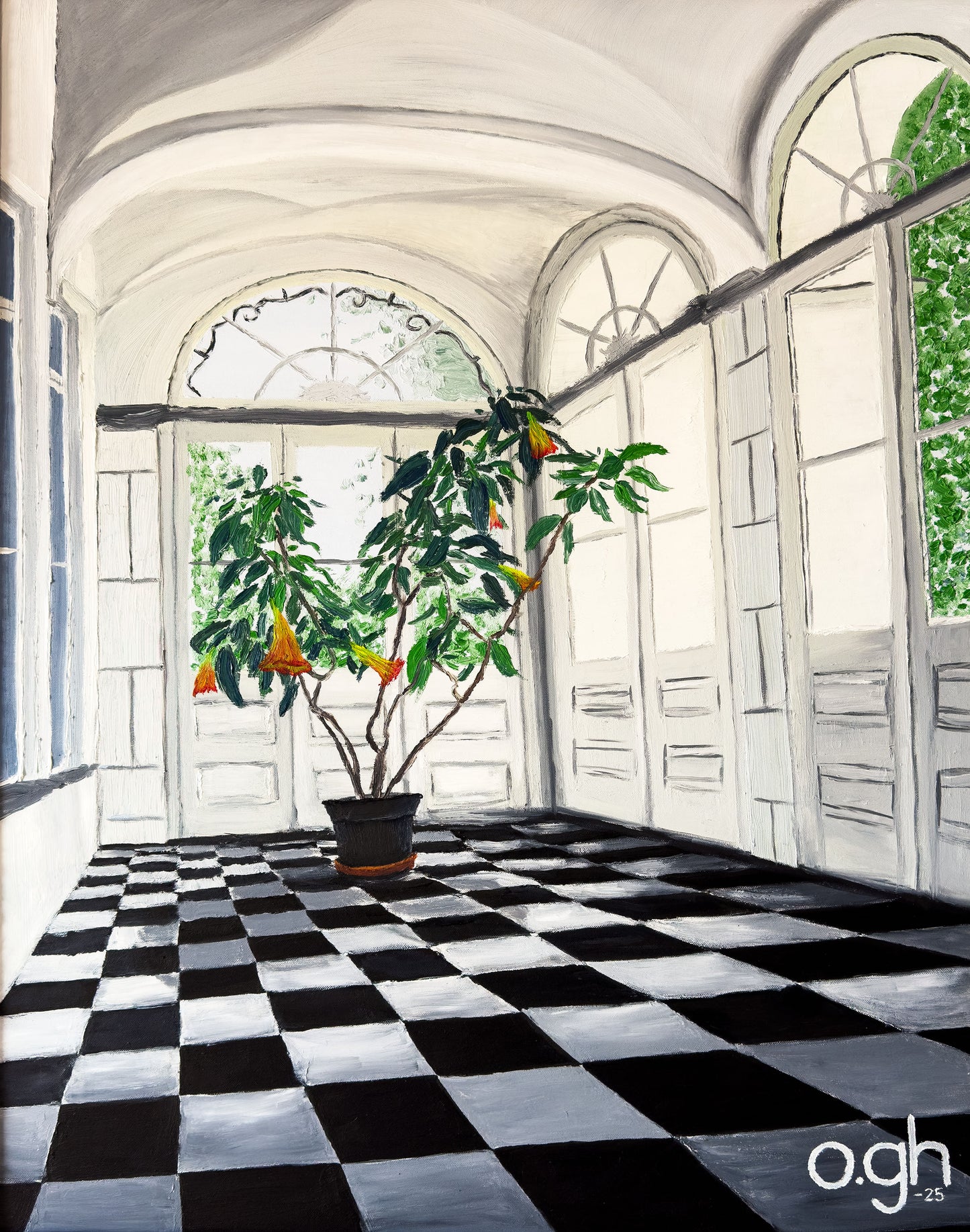 Oljemålning "Ljuset i baron von Wulffs tambur" 73×92 cm Oskar Gyllenhammar oghart