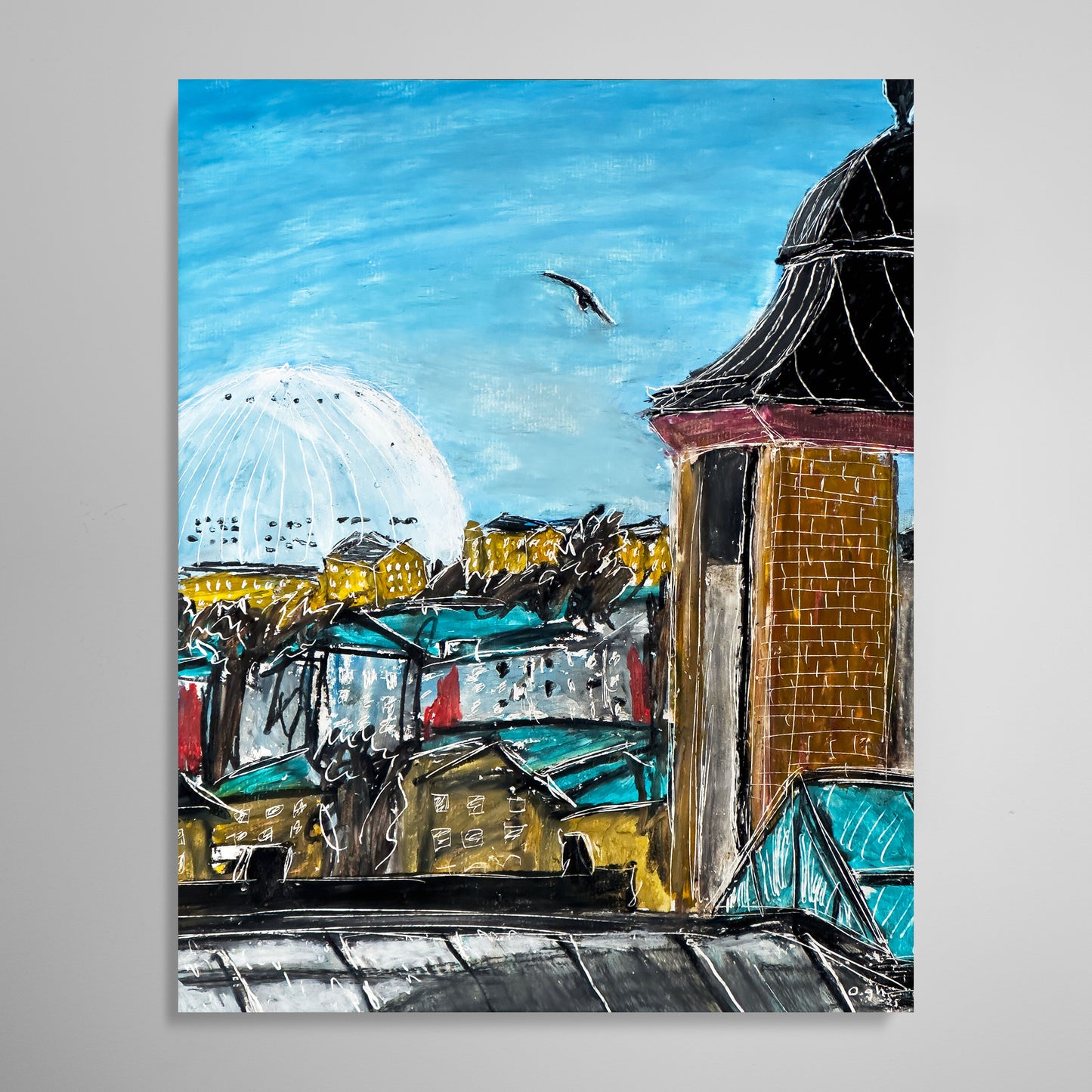 Oljepastell "Globen/Vy från Nackagatan" A4 Oskar Gyllenhammar oghart