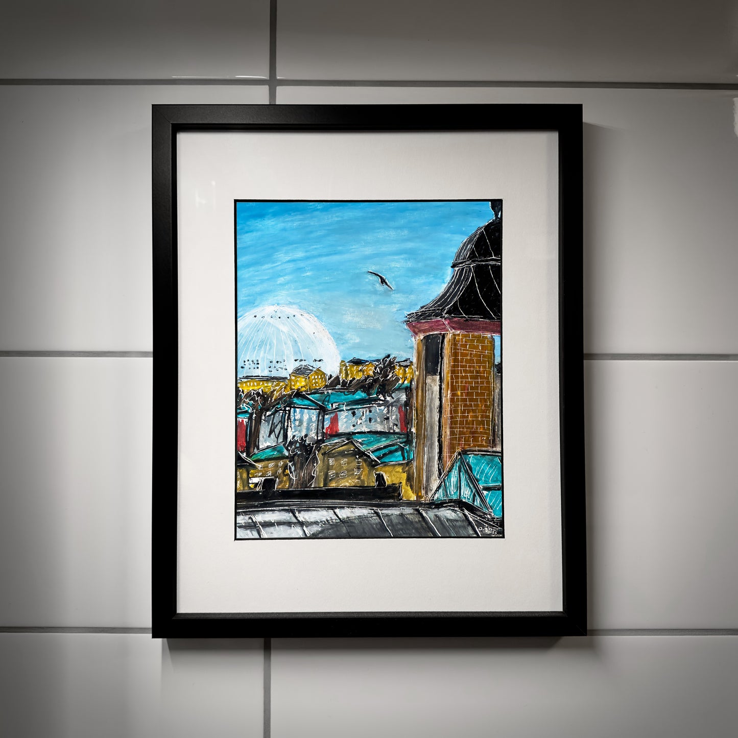 Oljepastell "Globen/Vy från Nackagatan" A4 Oskar Gyllenhammar oghart